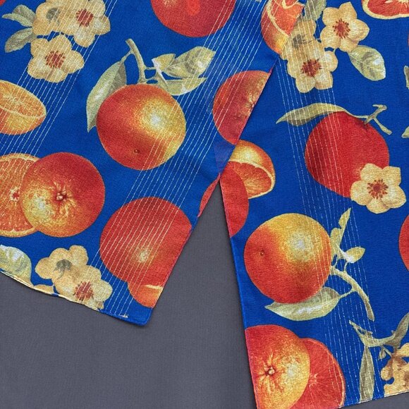 Vintage Citrus Floral Blue & Orange Cotton Fabric Scarf Headwear - Picture 3 of 4